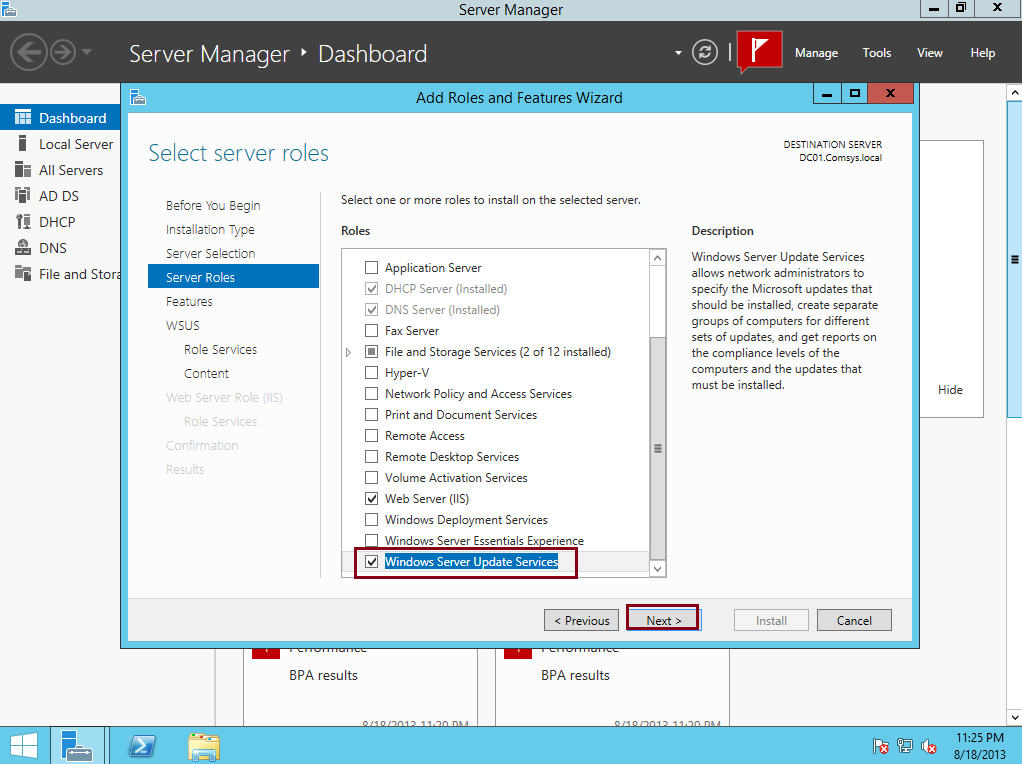 Службы windows server update services сбой настройки